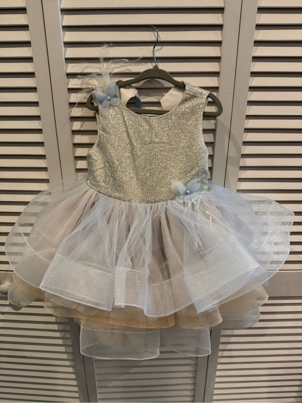 Itty Bitty Toes Gold and White Tulle Party Dress